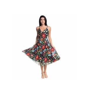 open lace back dress Corinne red flower-embroidered pleated mini dress main image 1
